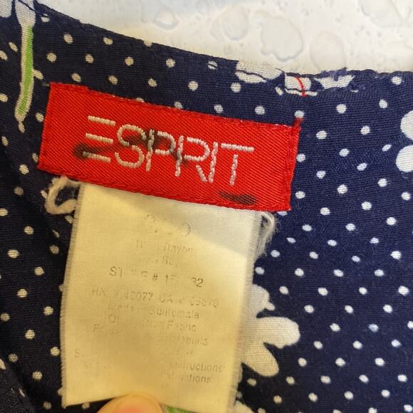Esprit Sleeveless Mini Slip Dress Floral & Polka Dot Vintage Zipper Sz Sm Navy - Picture 4 of 14